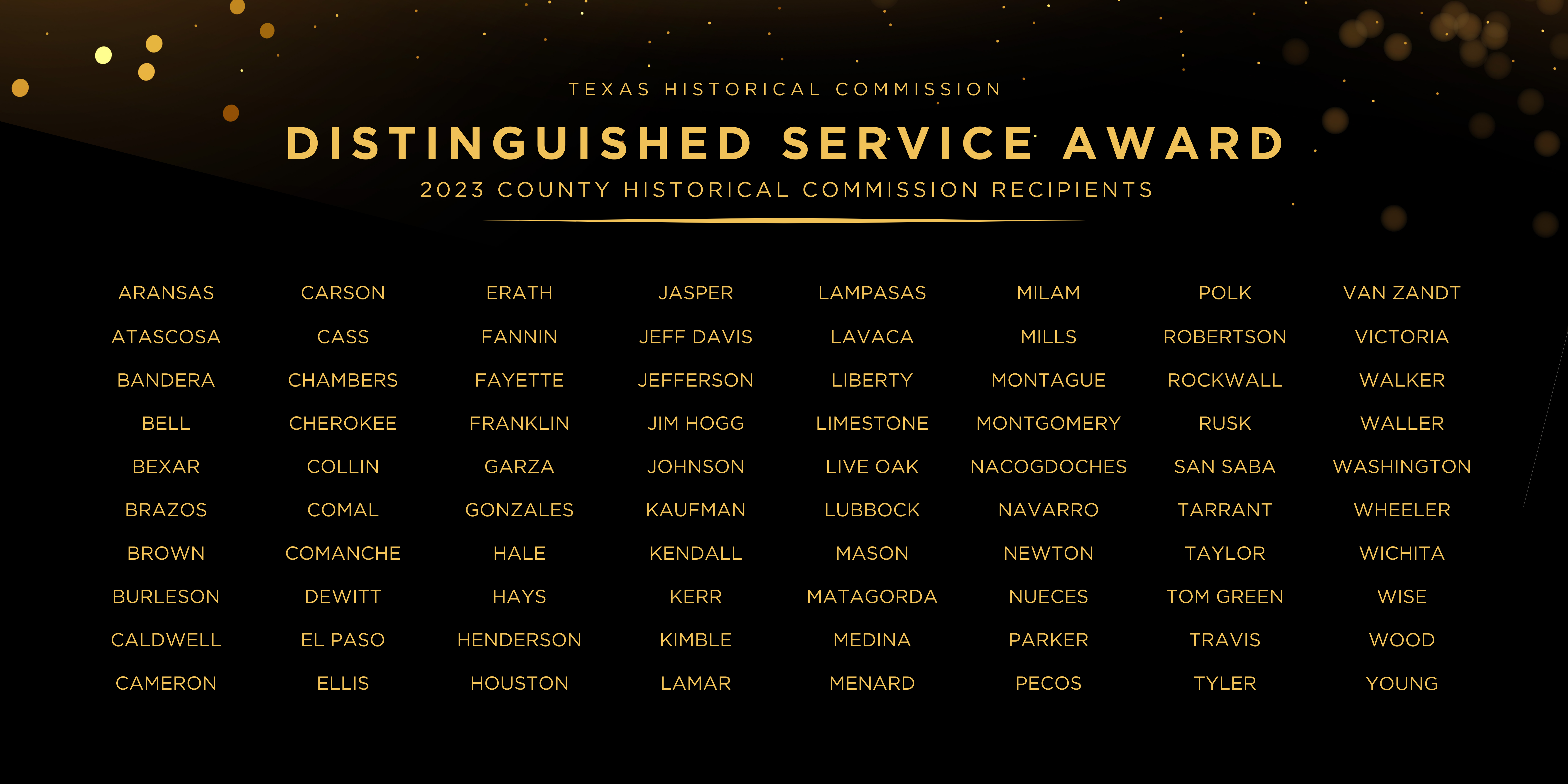 List of 2023 Distinguished Service Award recipients on black sparkly background.