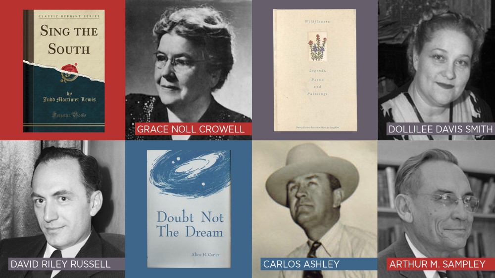 Collage of various Texas poet laureates and two books of poetry
