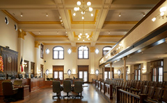 The two-story courtroom after restoration.