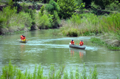 Two canoes go down the river