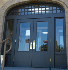 The restored courthouse doors. 