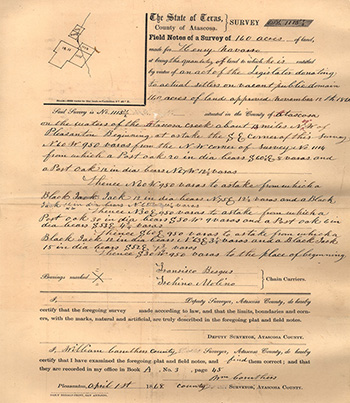 The fourth page of the third class headright land grant for Henry Navarro, 1868.