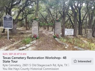Hays CHC promotes an upcoming cemetery preservation workshop to the public over Facebook. 