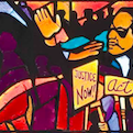 Stained glass window depicting the civil rights movement