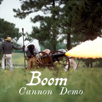 a group of men firing a cannon; text reads: Boom Cannon Demo