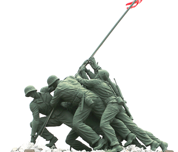 A photograph of a sculpture of Marines raising an American flag