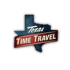 A blue Texas shape with a red banner reading Texas Time Travel